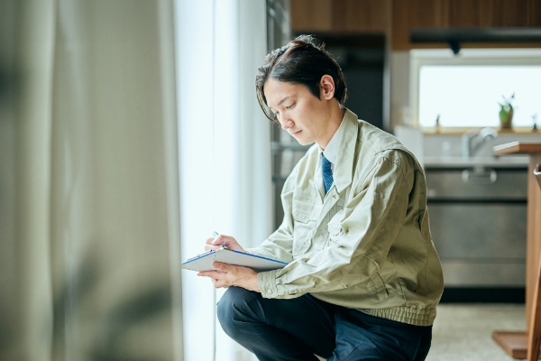 書類を書いている男性