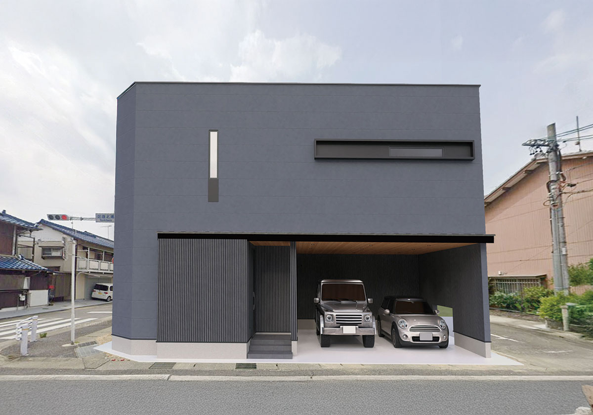 ガレージが暮らしを広げる角地の家｜北区 如意　　